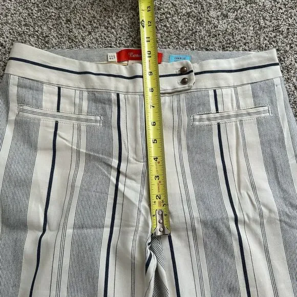Cartonnier Anthropologie cream & navy blue striped Charlie crop flare pants, 6 - Picture 11 of 14